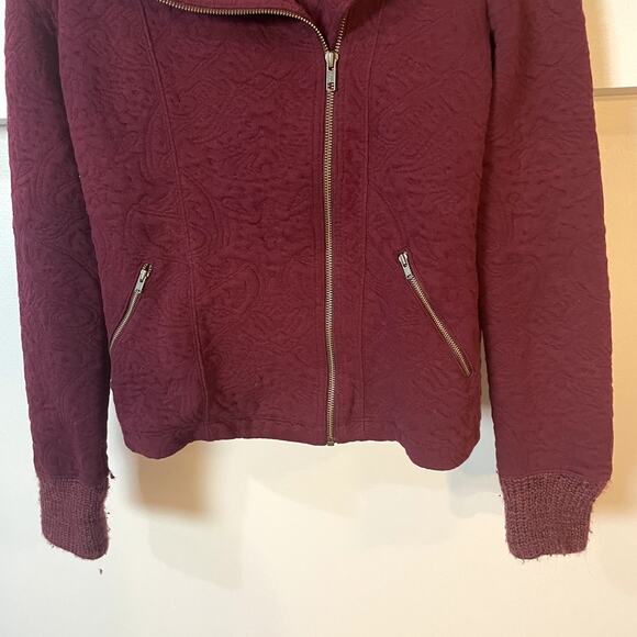 Anthropologie Saturday Sunday Loren Moto Zip Jacket Blazer Sweater In Burgundy S - Picture 5 of 14